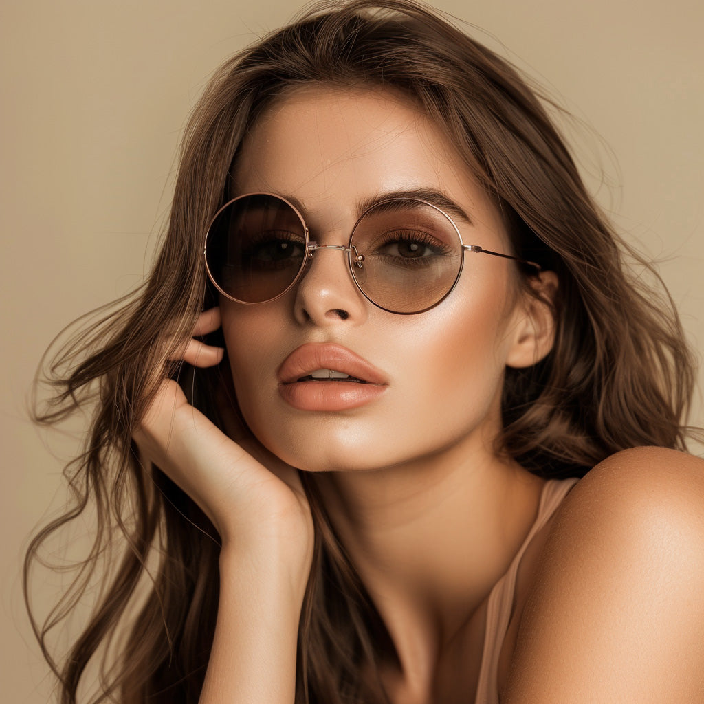 La Creme in Beige - Gold tone  Round Sunglasses for Women