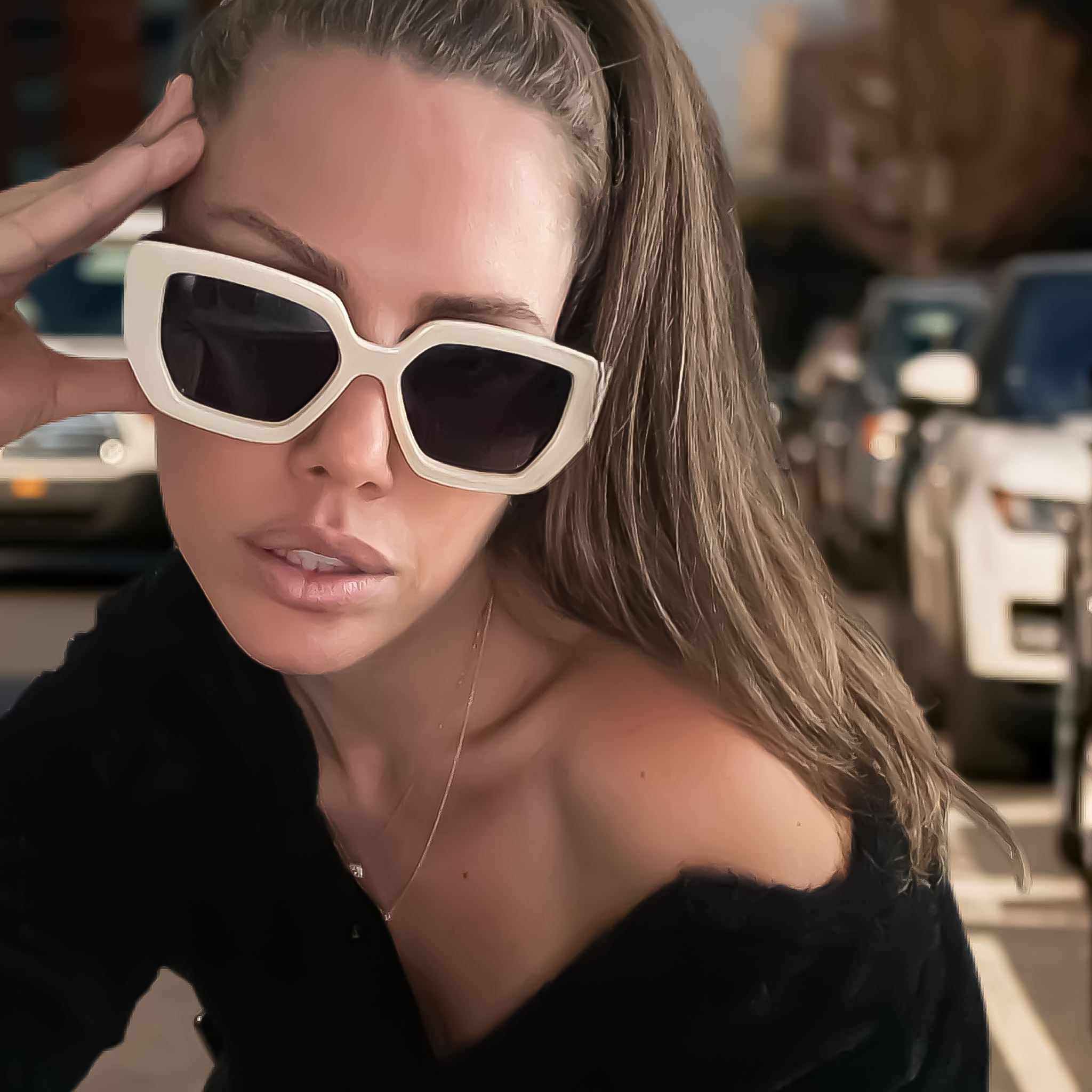 Bold in Beige - rectangle oversized sunglasses for women - LaLa Daily Shop